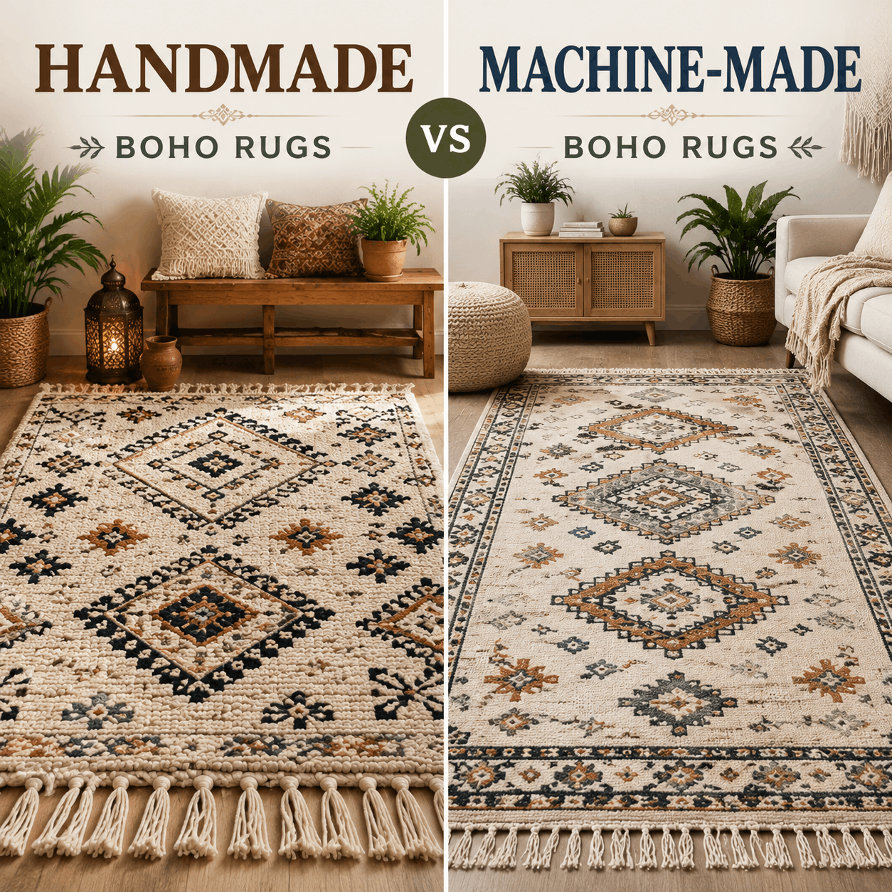 handmade vs machine made boho rugs