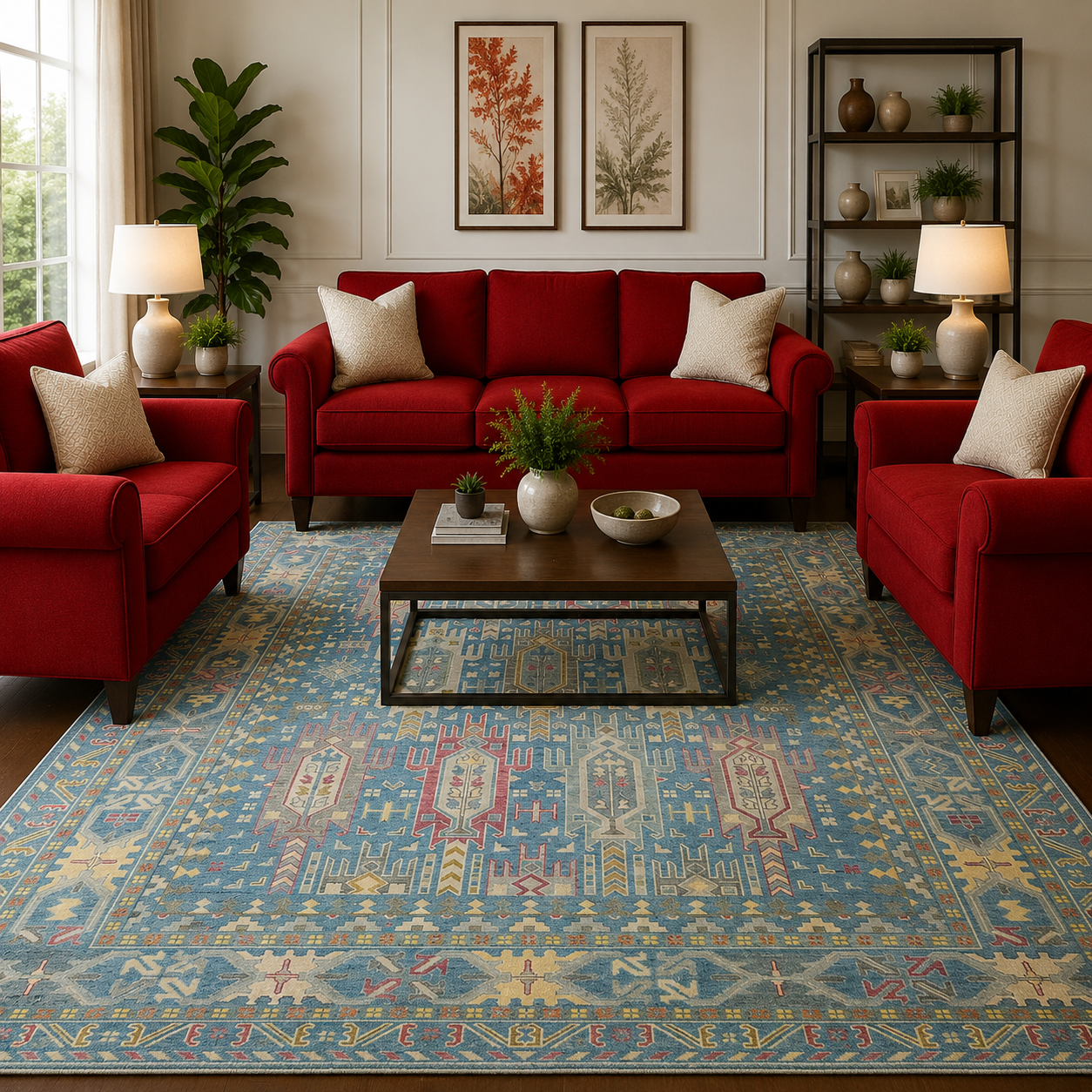 light-blue-floral-9x12-oushak-oriental-rug-with-red-couch