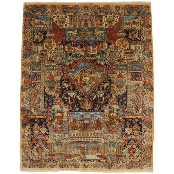 Pictorial Handmade Kashmar Persian Rug hand-knotted persian rug