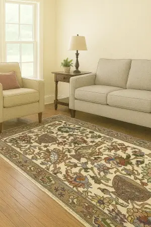 Vintage Cream Traditional Floral 2X3 Kashan Persian Rug