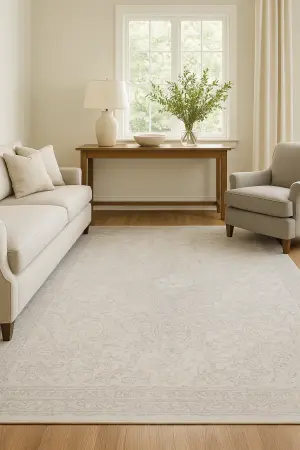 Antique Muted Beige Floral 5X7'5 Distressed Vintage Oriental Rug