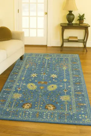 Blue Floral Traditional 4X6 Oushak Chobi Oriental Rug