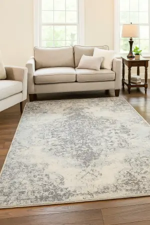 Distressed Brown Cream Floral 5X8 Hand-Loomed Modern Rug