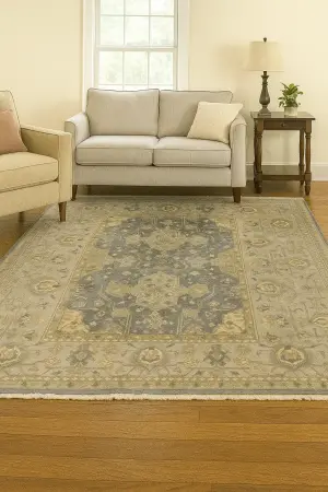 Slate Gray Floral 8X10 Oushak Chobi Oriental Rug