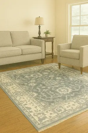 Dark Gray Floral 6X9 Oushak Chobi Oriental Rug