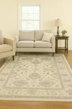 Muted Cream Floral 6X9 Oushak Chobi Oriental Rug