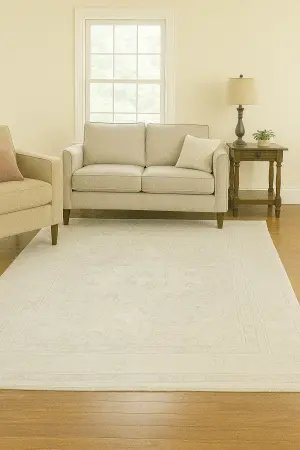 Antique Muted Cream Floral 6'6X9 Distressed Vintage Oriental Rug