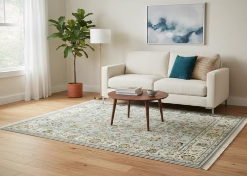 Light Blue Traditional Floral 5X8 Indo-Nain Oriental Rug