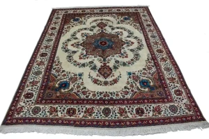 Vintage Ivory Traditional 10X13 Tabriz Persian Rug