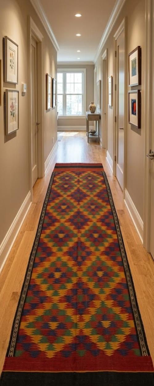 Vintage Tribal 4' x 12' Kelim Ghashghaie Persian Runner Rug