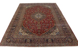 Vintage Red Traditional 10X13'5 Kashan Ghotbi Persian Rug