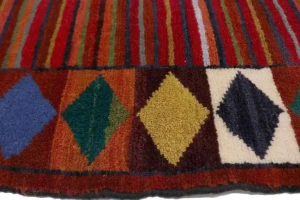 Red Tribal Stripes & Border 4X6 Gabbeh Persian Rug