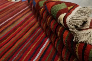 Red Tribal Stripes & Border 4X6 Gabbeh Persian Rug