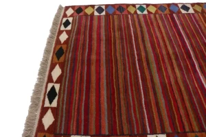 Red Tribal Stripes & Border 4X6 Gabbeh Persian Rug