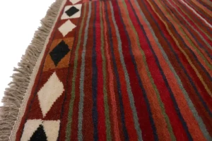 Red Tribal Stripes & Border 4X6 Gabbeh Persian Rug