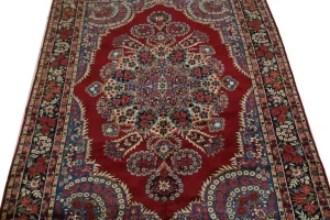 Vintage Red Traditional 6'5X10'5 Qom Kerman Persian Rug