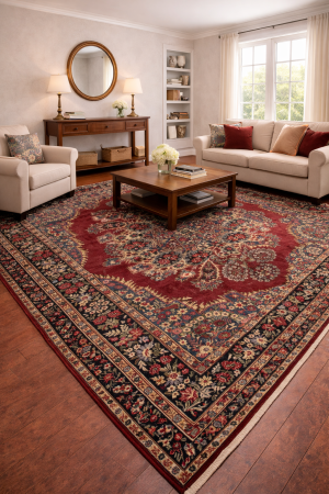 Vintage Red Traditional 6'5X10'5 Qom Kerman Persian Rug