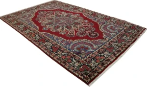 Vintage Red Traditional 6'5X10'5 Qom Kerman Persian Rug