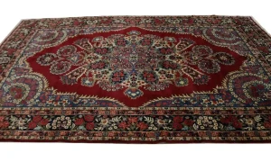 Vintage Red Traditional 6'5X10'5 Qom Kerman Persian Rug
