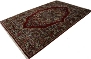 Vintage Red Traditional 6'5X10'5 Qom Kerman Persian Rug