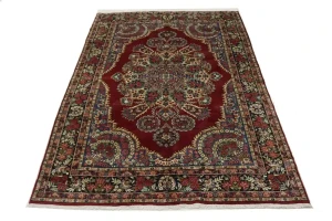 Vintage Red Traditional 6'5X10'5 Qom Kerman Persian Rug