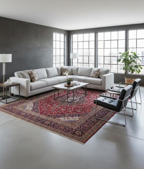 Vintage Red Traditional 10' x 13' Kashan Persian Rug