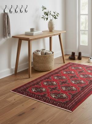 Scarlet Red Tribal 3' x 5' Turkoman Ghoochan Persian Rug