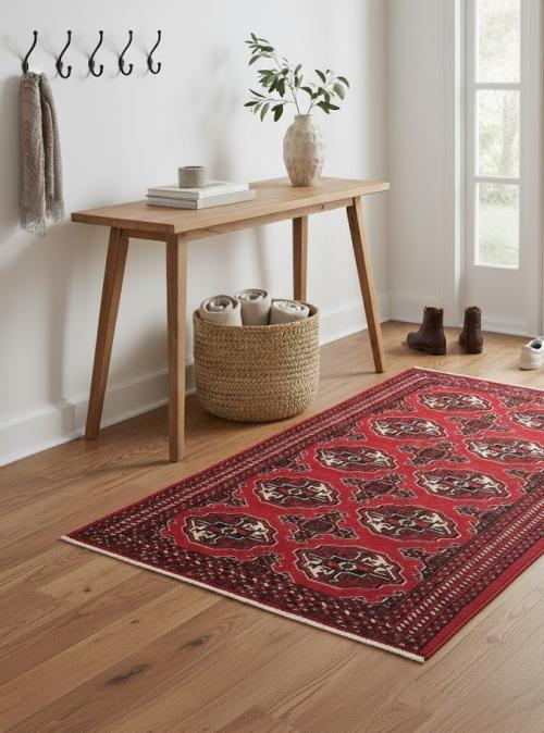 Scarlet Red Tribal 3' x 5' Turkoman Ghoochan Persian Rug