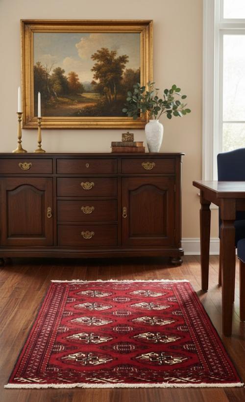 3' 3 X 4' 11 Hand Knotted Red Turkoman Ghoochan Wool Persian Rug
