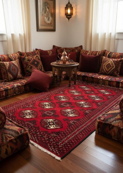 3'3 X 5'1 Turkoman Red Hand Knotted Ghoochan Wool Persian Rug