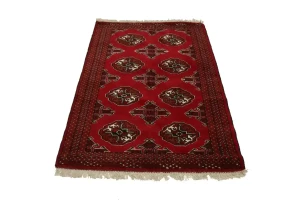 Scarlet Red Tribal 3X5 Turkoman Ghoochan Persian Rug
