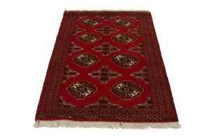 Scarlet Red Tribal 3X5 Turkoman Ghoochan Persian Rug