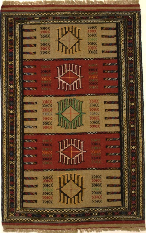 Khaki Tribal 4X6 Sumak Persian Rug
