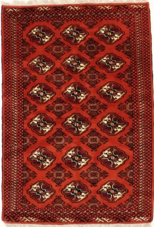 Scarlet Red Tribal 4X6 Turkoman Persian Rug