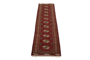 Red Tribal 3X10 Turkoman Persian Runner Rug