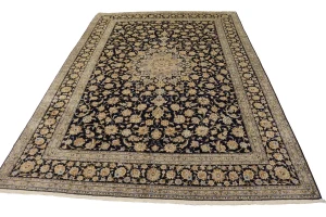 Dark Navy Vintage Traditional 11'6X17'4 Kashan Persian Oriental Rug