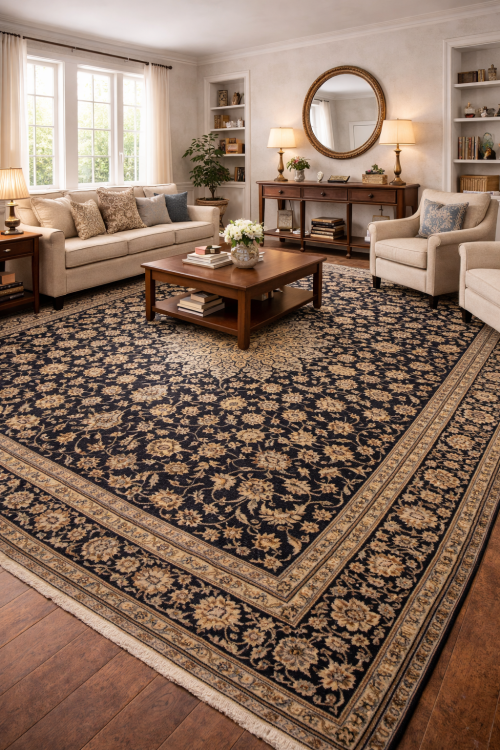 Vintage Dark Navy Traditional 11'6X17'4 Kashan Persian Rug