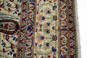 Semi Antique Cream Floral 7X11 Kashan Boteh Persian Rug