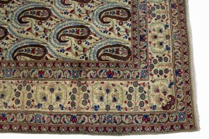 Semi Antique Cream Floral 7X11 Kashan Boteh Persian Rug