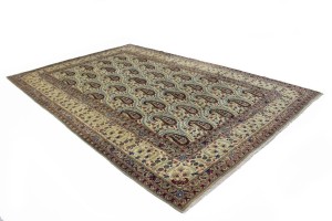 Semi Antique Cream Floral 7X11 Kashan Boteh Persian Rug