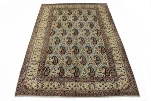 Semi Antique Cream Floral 7X11 Kashan Boteh Persian Rug