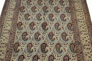 Semi Antique Cream Floral 7X11 Kashan Boteh Persian Rug