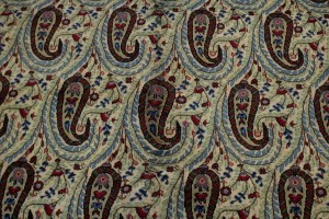 Semi Antique Cream Floral 7X11 Kashan Boteh Persian Rug