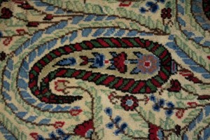 Semi Antique Cream Floral 7X11 Kashan Boteh Persian Rug