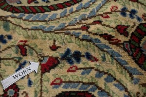 Semi Antique Cream Floral 7X11 Kashan Boteh Persian Rug