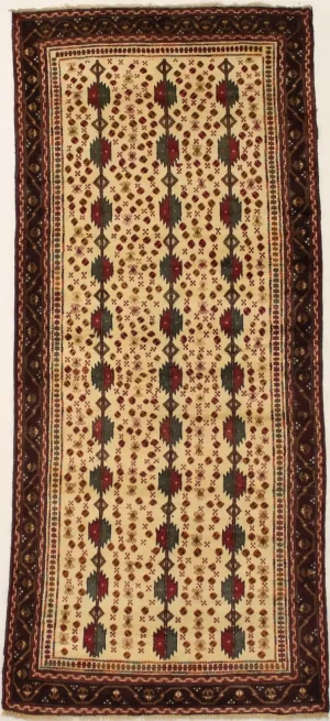 Cream Vintage Tribal 4X9 Turkoman Persian Runner Oriental Rug