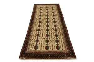 Cream Vintage Tribal 4X9 Turkoman Persian Runner Oriental Rug