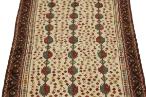 Cream Vintage Tribal 4X9 Turkoman Persian Runner Oriental Rug