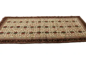 Cream Vintage Tribal 4X9 Turkoman Persian Runner Oriental Rug