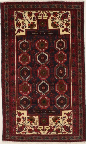 Vintage Red Tribal 3X6 Balouch Persian Rug